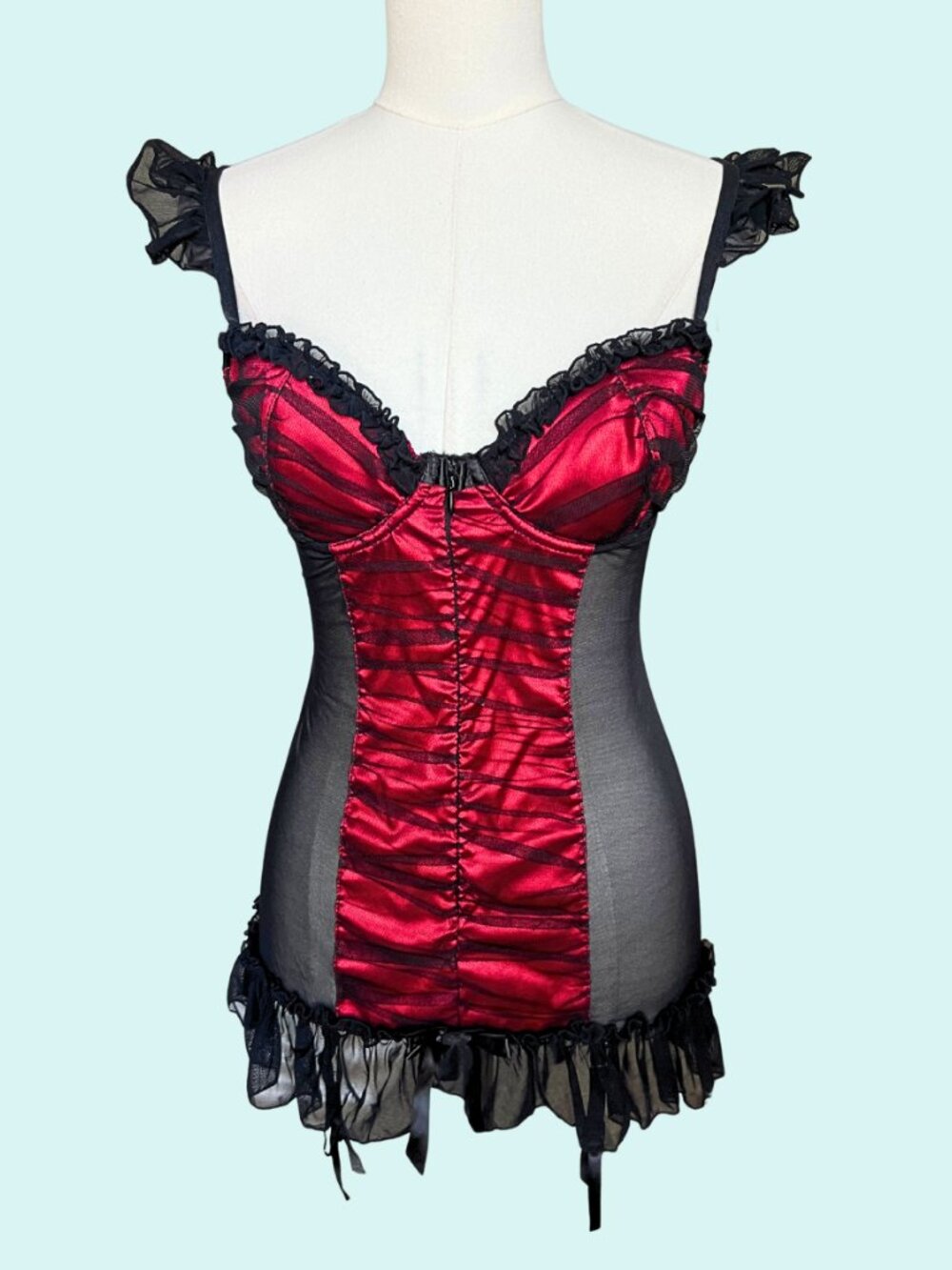 Vintage Y2K Frederick's of Hollywood Red Satin Corset Slip Dress